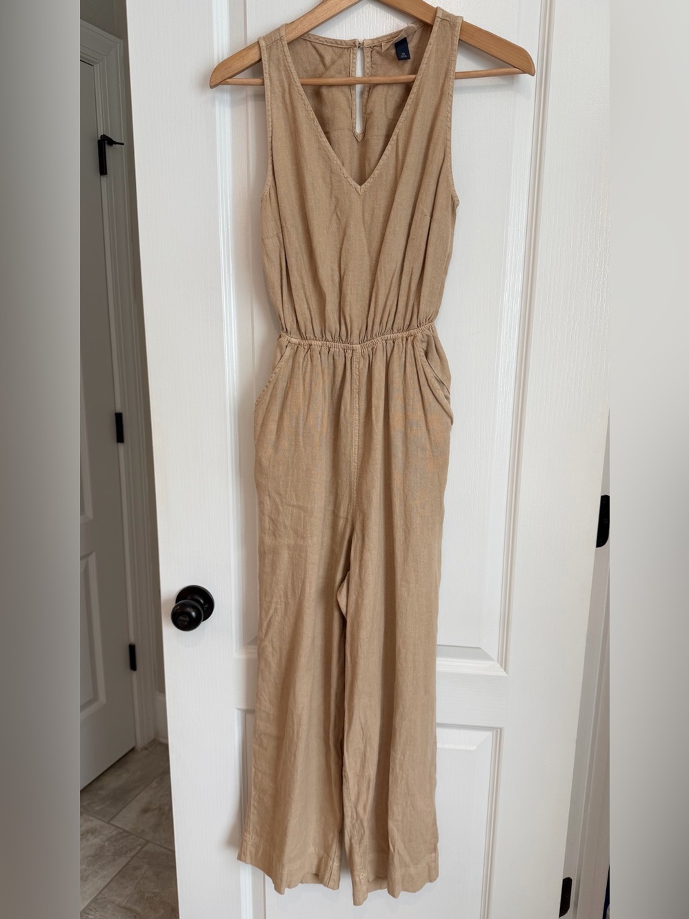 Universal Thread Tan Linen-Blend back cut-out jumpsuit - XS